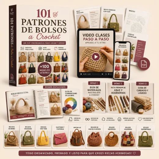 Mockup principal de la coleccion 101 Patrones de Bolsos a Crochet