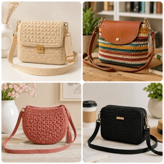 Mosaico de bolsos cruzados a crochet