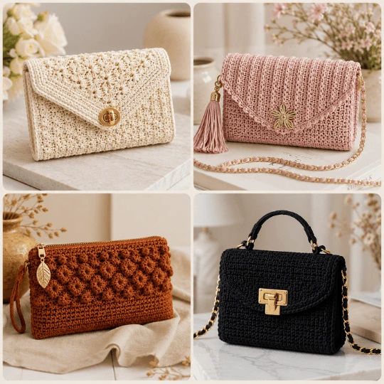 Mosaico de carteras y clutches a crochet
