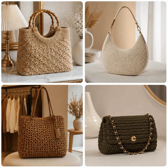 Mosaico de bolsos elegantes a crochet
